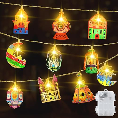 aifulo Ramadan Lichterkette, 1.5M 10 LED Ramadan Deko Lichterkette Batterie Timer, Stern Mond Eid Muslim Mubarak Dekoration Licht für Ramadan Party Festival Zimmer Hochzeit Innen Außen