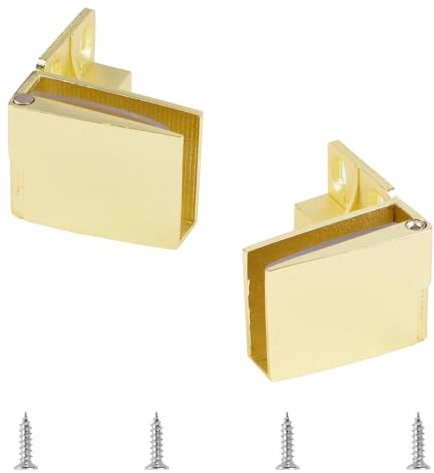 UFURMATE Glass Door Hinge, 2Pcs Zinc Alloy Frameless Glass Door Hinge 90 Degree Side Mounted Glass Door Hinge Single Side Glass Clamp Hinge with Screws, for 3-5mm Thick Glass (Golden Surface)
