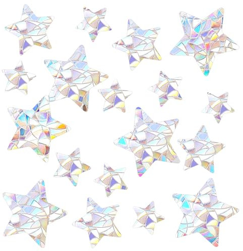 72 Stück 3D Prisma Fensteraufkleber Stern Clings Rainbow Window Clings Fenster-Abziehbilder Static Cling Stern Dekorative Türfenster Anti-Kollisions-Aufkleber für Küche Schlafzimmer Wohnzimmer