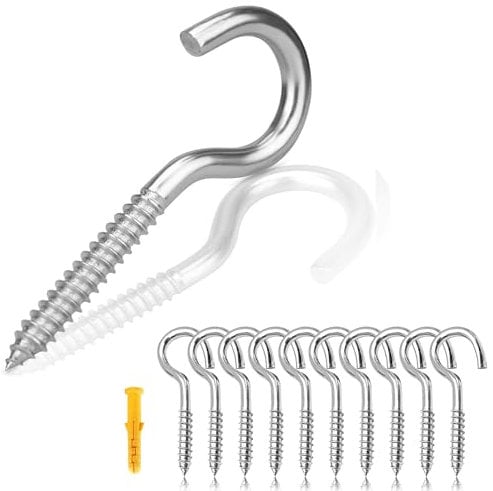 Rhimooay Schraubhaken Edelstahl 10 Stück, Hakenschrauben mit Gewinde, Haken zum Schrauben, Gewindehaken, Einschraubhaken Robuste Rostfrei Becherhaken(M6-80mm)
