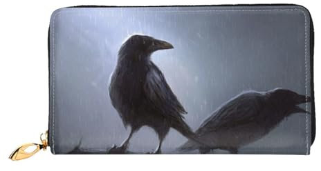 West Indian Manatees Damen Portemonnaie, modische und langlebige Ledergeldbörse mit 12 Kartenfächern und mehreren Fächern, Raben, Einheitsgröße