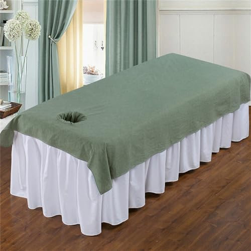 Morbuy Massageliege Laken mit Gesichtsloch, Handtuch für Massageliege, aus Baumwolle Weich Einfarbig Waschbar Spannbetttuch für Massageliege Schönheitsbett Spa Schönheit (Grün,120x210cm)