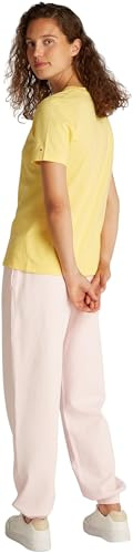 Tommy Hilfiger Damen T-Shirt Kurzarm Contrast Flag Tee mit Rundhalsausschnitt, Gelb (Citronella), L