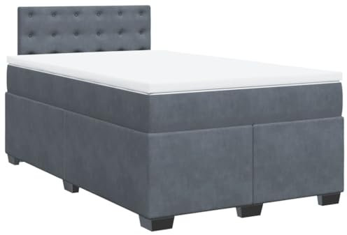 vidaXL Boxspringbett, Polsterbett Bett mit LED Matratze Kopfteil, Bettgestell mit Lattenrost, Doppelbett für Schlafzimmer, Dunkelgrau 120x190cm Samt