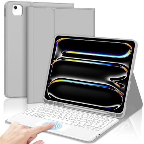 Tastiera iPad Pro 13 M4 2024 con Touchpad, Custodia con Tastiera iPad Pro 13 2024, Cover Tastiera Trackpad Italiano Bluetooth Staccabile iPad Pro 13 (M4) 2024, Grigio chiaro