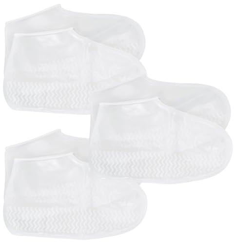 Regen Schuhüberzieher, 3 Paare Weiß Schuhüberzieher Wasserdicht, Silikon Überzieher Schuhe für Männer und Frauen, Schuhüberzieher Mehrweg für Regentage, Schlammige Straßen, Sandstrände (L,40-44)