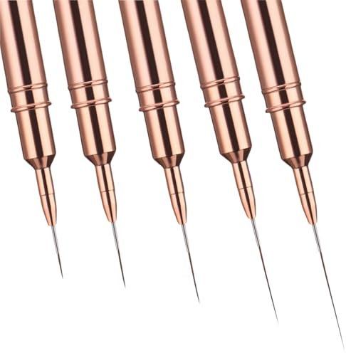 5Pcs Nail Art Liner Brushes, Thin Liner Nail Brush Set Liner Brush for Nails Painting Nail Art Brush for Long Lines Thin Details Fine Drawing Tool Sizes 7/9/11/15/25mm (Gold)