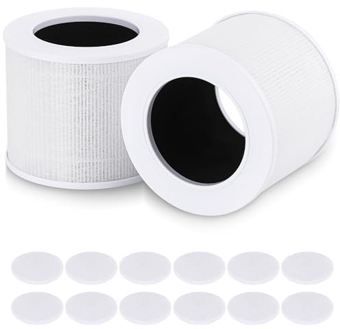 2Pcs Air Purifier Filter for LEVOIT Air Purifier Filter, Triple Filtration Core Mini Filter, Air Purifier Filter Replacement with 12pc Aroma Sponge Tray Compatible with LEVOIT Core Mini-RF