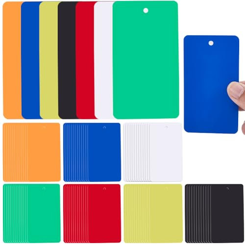 SOFPLATE 140 Stück 7 Farben Blanke Versandanhänger Wasserdichte Kunststoffanhänger Bunt Rechteckig 5 x 9cm Schwarz Große Identifikations Namensschilder Drahtetiketten Zum Identifizieren von Namensaus