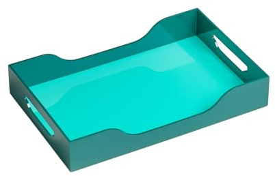 Printworks Lackiertes Tablett - Swell, Türkis/Grün L - Großes dekoratives MDF-Stück mit Griffen für Couchtisch, Ottomane oder Schminktisch, 43,5 cm x 28,5 cm