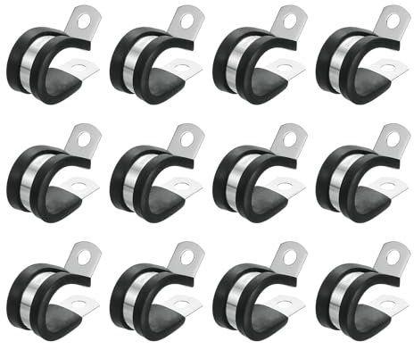 QUARKZMAN 3/4(18mm) Kabelklemme, 304 Edelstahl Gummi-Isolierte Klemme R-Form Metallklemme Rohrhalter für Rohr Schlauch Draht Kabel Installation 12 Stück