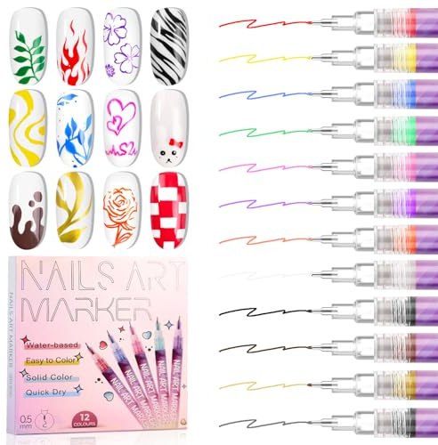 LEDSUUEI Nail Art Pens Set,3D Nail Polish Pens Graffiti Nail Dotting Tools Acrylic Paint Pens Drawing Painting Point Liner Pen for Nails Art Design Manicure Nail Pens for Home & Salon DIY