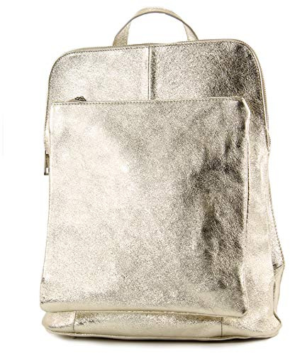 modamoda de T141 Damen Leder Rucksack Damentasche Schultertasche handmade in Italy, Farbe:Lightgold Metallic