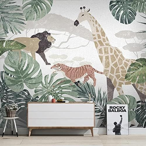 XLMING Tier Bananenblatt Löwe Alte Giraffe Wandfarbe 3D Tapete Wohnzimmer Sofa Schlafzimmer Esszimmer Home Dekoration Wand-250cm×170cm