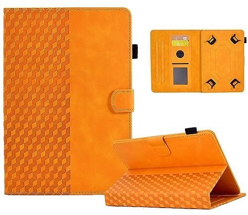Custodia universale per 7 pollici Samsung Galaxy Lenovo Fire Android Tablet, Retrò Supporto Magnetica Custodia con Slot per Schede, Arancia