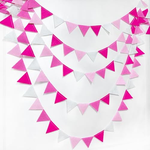 Mini-Wimpelkette, Partydekoration, Ombre-Rose, Filz, hängende Dreiecksflagge, Girlande, Luftschlangen für Mädchen, Geburtstag, Hochzeit, Brautparty, Babyparty, Flamingo, Klassenzimmer, Kinderzimmer