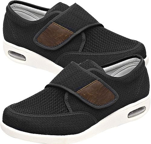 JTNZDAW Chaussures Pieds Larges Orthopédiques Homme Diabétiques pour Hommes Extra-Larges Gonflés De Marche Ajustables(Black,43.5 EU)