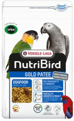 Versele-Laga NutriBird Gold Patee Periquitos Grandes y Loros | 1 kg | Alimento de Huevo Listo para Usar | Humedecido con Miel Natural | con Escaramujo, Bayas de Serbal y Pasas