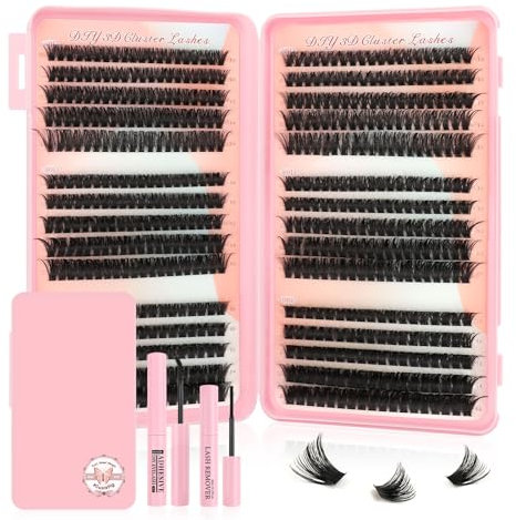 Kiusatig Individual Eyelashes Kit 580pcs Cluster Lashes with Glue&Remover D Curl Individual Cluster 60D 80D 100D Natural False Eyelashes Strip Lashes Book 10-16mm