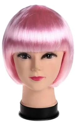 12,6 Zoll Perücke mit Pony, kurze glatte Haare, Cosplay-Bob-Perücken for Frauen, Themenparty(Pink)