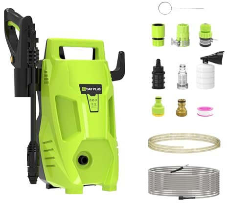 2000W High Pressure Washer, 55 Bar Pressure, 300 L/H Flow, Portable Power Washer Jet Wash Cleaner with Adjustable Nozzle, 7M Hose, for Home Patio Car Driveway, Green