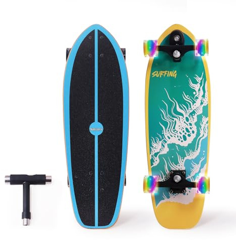Nattork Complete Skateboards 29 x 9 Kids Unisex Youth Skateboard Cruiser Skateboards for Beginners Double Kick Deck Concave Girls Skateboard with Maple Wood (Seal Tide)