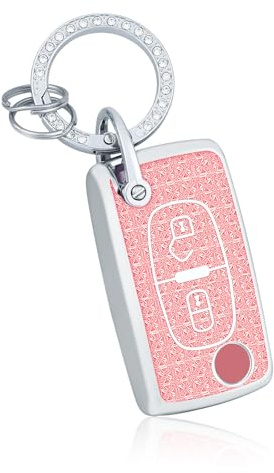 OFF WE GO Etui Cles Coque Clé Étui Clés Porte Clé pour Citroën C2 C3 C4 C5 C6 C8 Peugeot 107 206 207 307 307S 308 408 508 407 607 807 Boitier Clé Voiture avec Porte-clés Protecteur Clé Voiture, Rose
