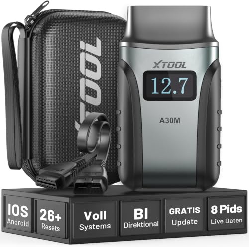 XTOOL A30M OBD2 Scanner Kit, Wireless Bidirectional Car Diagnostic Tool with All System, 26+ Resets, AI-Assisted, Live Data, DPF, Voltage Display, Portrait Mode for iOS/Android, Lifetime Free Updates | No Subscription Fees, Code Reader for iOS & Android, 26 Resets, Live Data, CAN FD, FCA, Including Storage Bag,Extension Cable