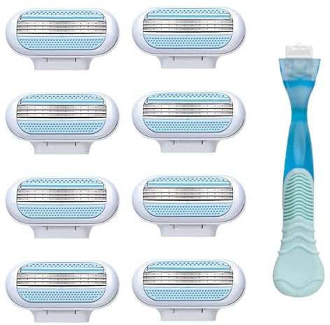 8 Stück Rasierklingen Damen für Venus, Ersatzklingen Damenrasierer für Venus, Feuchtigkeitsstreifen Rasierklingen, Langanhaltende Schärfe für Sanfte Rasur, mit praktischem Halter