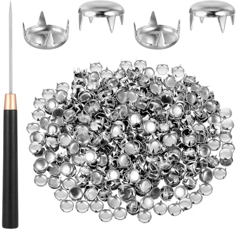 LIQWEI 500 10mm Silberne runde Kuppelnieten Metallklauenperlen Nieten Set | Nieten mit Ahle Metall Studs Punk Niete Silber DIY Punk Nietens für Lederhandwerk Kleidungsgürtel Tasche Schuharmband