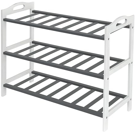 Relaxdays Schuhregal, HxBxT: 48 x 70 x 25 cm, Bambus, 3 Ebenen, für 9 Paar Schuhe, Schuhständer Gitterablagen, Farbwahl | für 9 Paar Schuhe, Schuhständer Gitterablagen