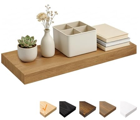 RICHER HOUSE Eiche Wandregale, 60 x 23,5 x 3,8cm Wandboard MDF Holz 1er-Set | Holzregal Wand mit unsichtbaren Halterungen, Schweberegal für Schlafzimmer, Wohnzimmer, Badezimmer, Küche, Waschküche, Büro
