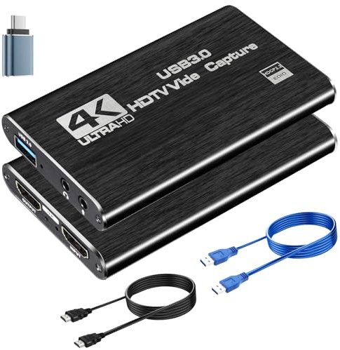 Scheda di Acquisizione Video 4K HDMI USB 3.0-1080p 60fps/2k 30fps Loop-Through - Compatibile PS5, Xbox Series X/S, PC, OBS - Per Streaming & Gaming Nero