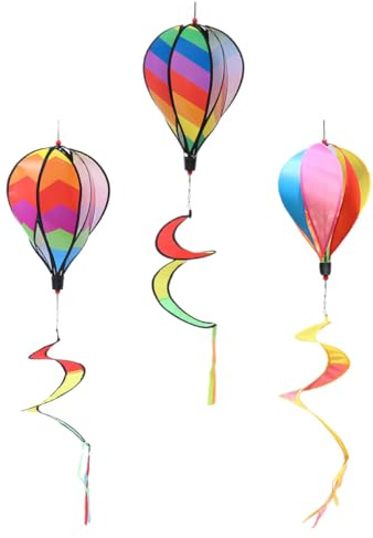 SHINEOFI Lot de 3 Girouettes de Montgolfière Rotatives en Métal pour Décoration Extérieure Jardin, Pelouse, Parterres de Fleurs