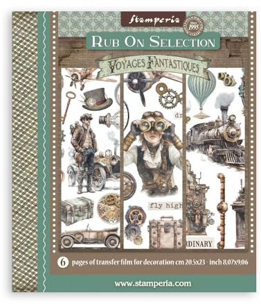 Stamperia - Rub-on Selection for Scrapbooks, Albums, Bullet Journals and More, Easily Transfer Images onto Paper and Other Surfaces, Perfect for Crafts and Gifting (6 Pages) (Voyages Fantastiques)