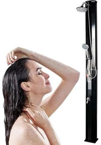 Douche extérieure autoportante avec chauffage solaire, pommeau de douche à 360 degrés et robinet de pied, pour jardin, piscine et jardin