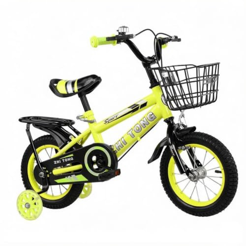 ALIESTFDNO Kinderfahrrad für ab 2 3 4 5 Jahre Mädchen & Jungen, 14 Zoll Kinderfahrräder mit Stützrädern, Höhenverstellbar Kinderfahrrad mit Korb und Rücksitz, Fahrrad für Schulung Outdoor