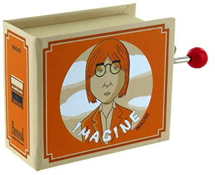 Spieluhr/Spieldose/Musikdose/Musikbox mit Handkurbel in Form eines illustrierten Pappbuchs mit 18-Ton-Spielwerk - Imagine (John L.)