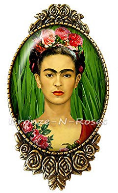 Broche épingle portrait Artiste peintre mexicaine Viva la vida vert bijoux cadeau