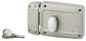 THIRARD - Serrure en Applique pour Porte de Garage - Poignée Laquée Gris - Coffre et Gâche Acier Embouti - 120 x 90 mm - Gauche - Bouton Poussoir - Cylindre 55 mm - 3 Clés Nickelées