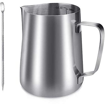 Milk Pitcher Milk Frothing Jug, YOCZOX 1000 ml Stainless Steel Jug Cup Barista Milk Jug Cafe Latte Maker with Art Latte Decorating Art Pen for Barista Cappuccino Espresso Machine Coffee - 35 oz