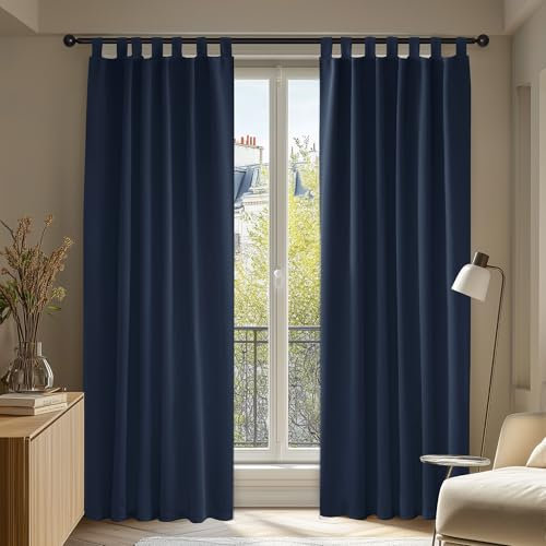 Deconovo Lot de 2 Rideaux Occultants Thermiques Anti Froid à Pattes 140x210cm Bleu Marine - Chambre Adulte Salon Design Moderne