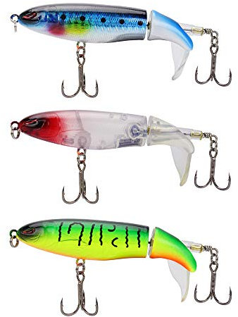 Kastwill Bleistift Popper Wobbler Kunstköder Angelköder Set 15cm 36g Swimbait Kunstköder mit 2 Drillingshaken Gummifische und Rotierenden Schwanz für Hecht Barsch Zander Angeln Köder
