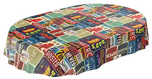 Wachstuchtischdecke abwaschbar Garten Tischdecke Wachstuch Rund Oval Eckig Indoor Outdoor Retro Cafe USA Amerika Style Oval 240x140cm