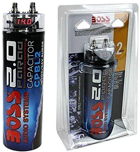 KIT SET PER BOSS AUDIO SYSTEMS CPBK2 2 farad impianti fino a 2000 watt rms 1 2 3 4 5 10 capacitor con accensione cavo remote spl auto nero, 1 pezzo