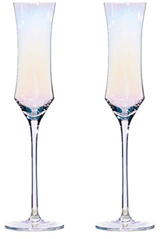 HEMOTON 2Pcs Champagne Flutes Hand Blown Crystal Champagne Glasses Rainbow Goblet Stemmed Wine Glasses for Wedding Christmas New Year Party Supplies