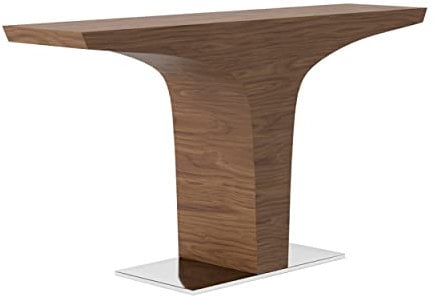 Ángel Cerdá - Mueble Consola Nogal con Base Cromada en Forma de T - Consola de Entrada Moderna en Madera y Acero Inoxidable - Diseño Elegante y Versátil - Resistente y Funcional - 150 x 35 x 80 cm