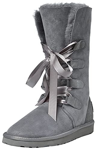 Shenduo Donna Stivali Invernali con Alti da Neve Impermeabile Classici Metà polpaccio Stringata Grigio D5118 38EU