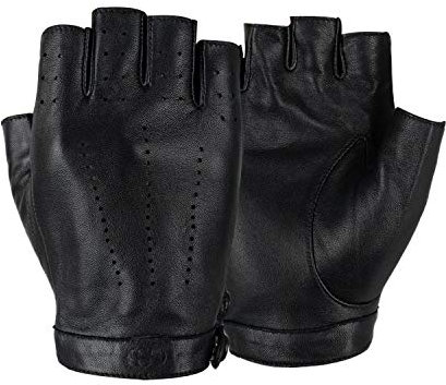 GSG Damen Fingerlose Lederhandschuhe zum Autofahren Ungefütterte Schaffell Halbfinger Handschuhe aus echtem Leder Schwarz X-Large