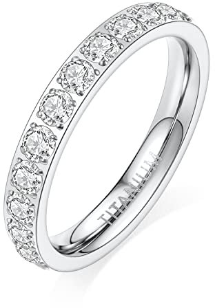 AROWRO 3mm Frauen Titan Ewigkeitsring Zirkonia Engagement Jahrestag Ring Ehering Größe 5 bis 9 (Silber, 8)